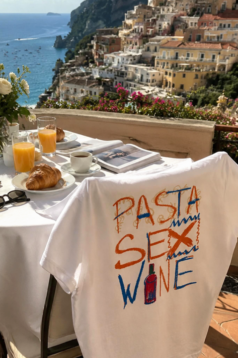 Tricou pentru femei cu croială lejeră și nscripția „pasta sex wine BELVITA, Culoare: alb, IVET.RO - Reduceri de până la -80%