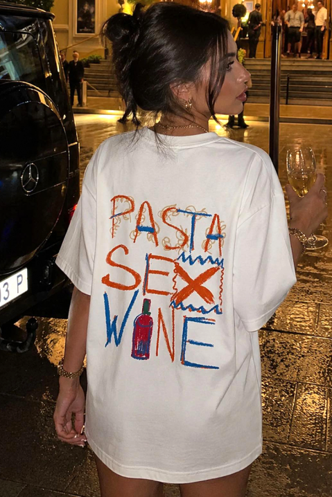 Tricou pentru femei cu croială lejeră și nscripția „pasta sex wine BELVITA, Culoare: alb, IVET.RO - Reduceri de până la -80%