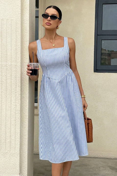 Rochie midi în dungi cu bretele late RUMIENA, Culoare: alb și albastru   , IVET.RO - Reduceri de până la -80%