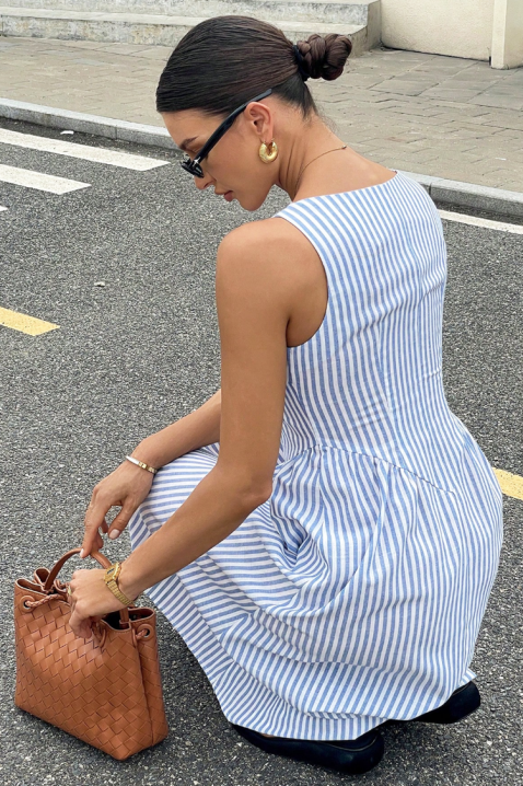 Rochie midi în dungi cu bretele late RUMIENA, Culoare: alb și albastru   , IVET.RO - Reduceri de până la -80%