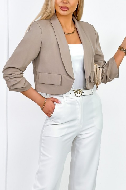 Sacou scurt pentru femei, cu mâneci ridicate și guler elegant MILENAZA MOCHA, Culoare: mocca, IVET.RO - Reduceri de până la -80%
