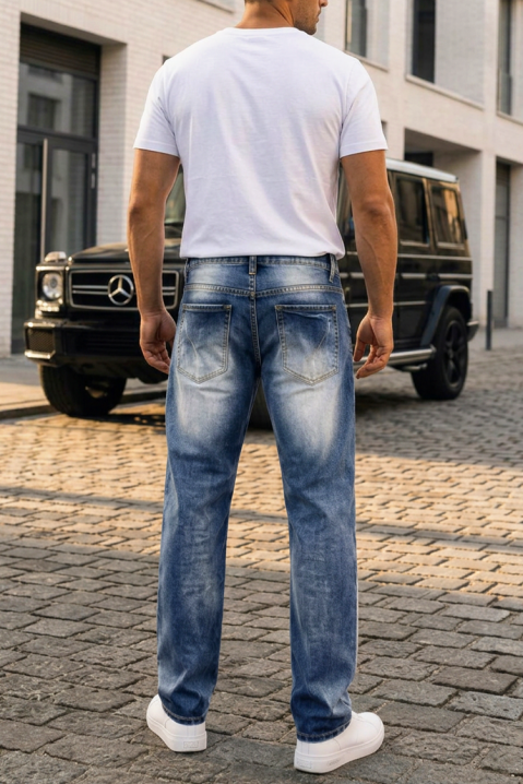 Blugi ajustati pentru barbati, cu efect vintage KARENTO, Culoare: albastru, IVET.RO - Reduceri de până la -80%