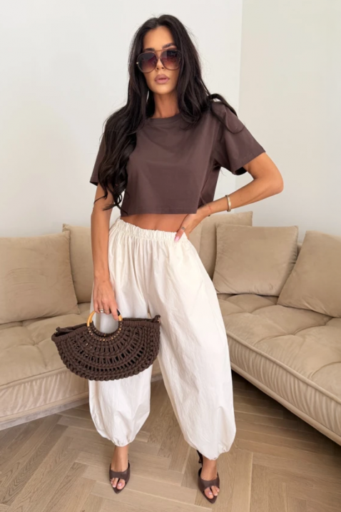 Pantaloni de damă din bumbac, de tip balon, cu talie elastică NARIAZA ECRU, Culoare: ecru, IVET.RO - Reduceri de până la -80%