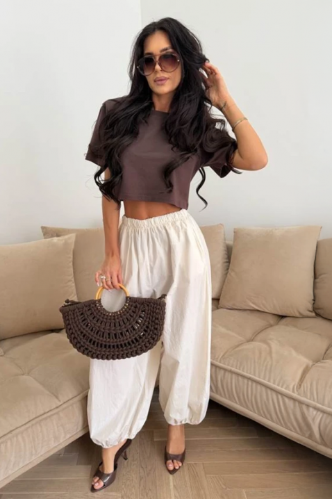 Pantaloni de damă din bumbac, de tip balon, cu talie elastică NARIAZA ECRU, Culoare: ecru, IVET.RO - Reduceri de până la -80%
