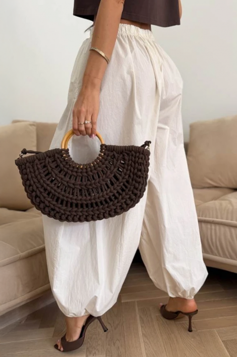 Pantaloni de damă din bumbac, de tip balon, cu talie elastică NARIAZA ECRU, Culoare: ecru, IVET.RO - Reduceri de până la -80%