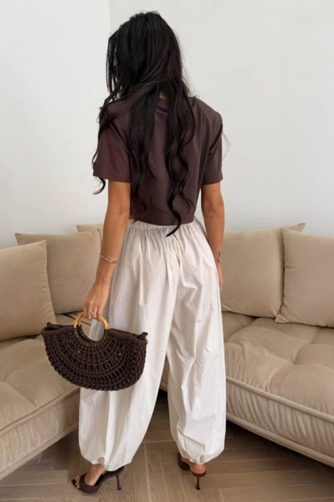 Pantaloni de damă din bumbac, de tip balon, cu talie elastică NARIAZA ECRU, Culoare: ecru, IVET.RO - Reduceri de până la -80%
