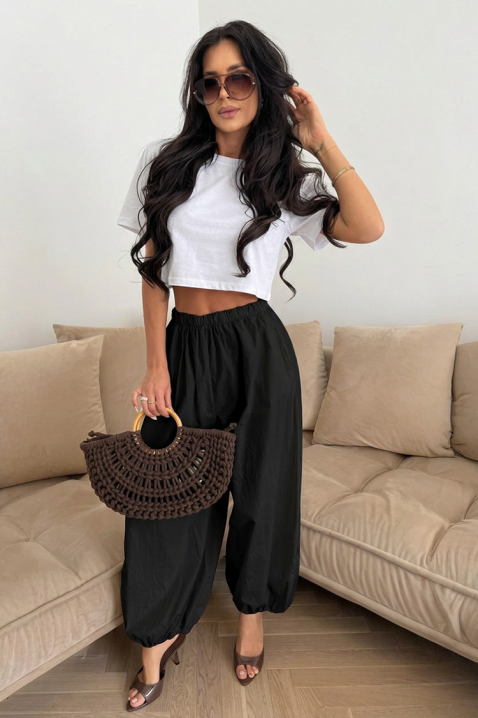 Pantaloni de damă din bumbac, de tip balon, cu talie elastică NARIAZA BLACK, Culoare: negru, IVET.RO - Reduceri de până la -80%