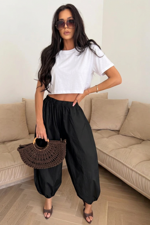 Pantaloni de damă din bumbac, de tip balon, cu talie elastică NARIAZA BLACK, Culoare: negru, IVET.RO - Reduceri de până la -80%