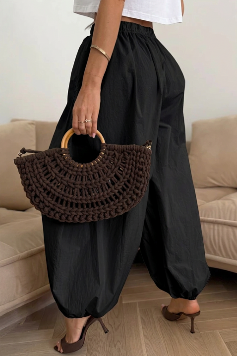 Pantaloni de damă din bumbac, de tip balon, cu talie elastică NARIAZA BLACK, Culoare: negru, IVET.RO - Reduceri de până la -80%