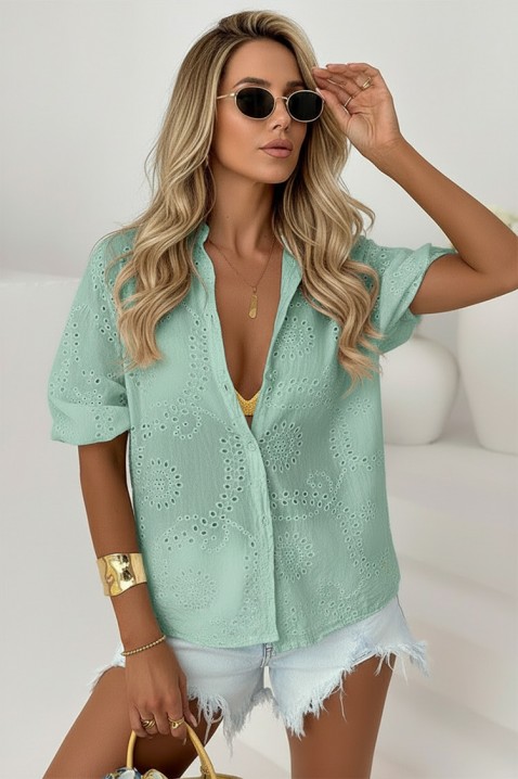 Cămașă damă cu broderie decorativă și croială lejeră BENORIA MINT, Culoare: mentă, IVET.RO - Reduceri de până la -80%