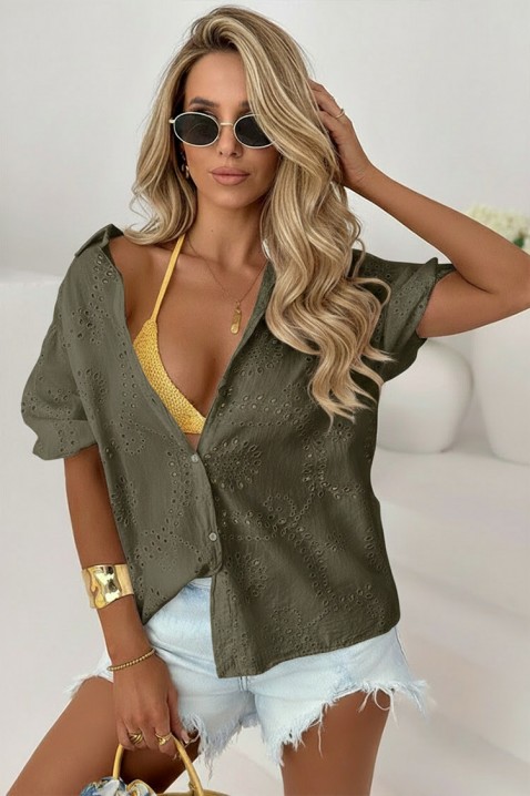 Cămașă damă cu broderie decorativă și croială lejeră BENORIA KHAKI, Culoare: khaki, IVET.RO - Reduceri de până la -80%