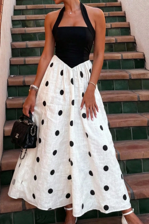Rochie lungă și elegantă, cu buline și decolteu halter LEONELA WHITE, Culoare: negru și alb, IVET.RO - Reduceri de până la -80%
