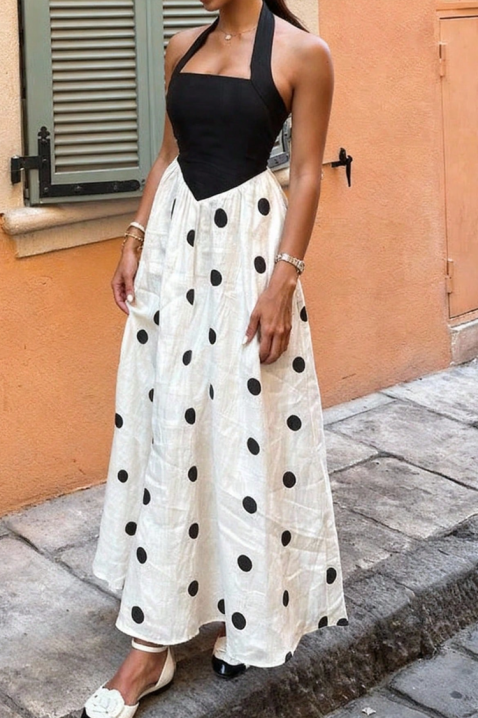 Rochie lungă și elegantă, cu buline și decolteu halter LEONELA WHITE, Culoare: negru și alb, IVET.RO - Reduceri de până la -80%