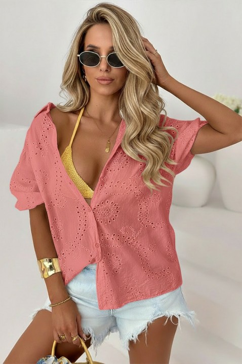 Cămașă damă cu broderie decorativă și croială lejeră BENORIA CORAL, Culoare: coral, IVET.RO - Reduceri de până la -80%
