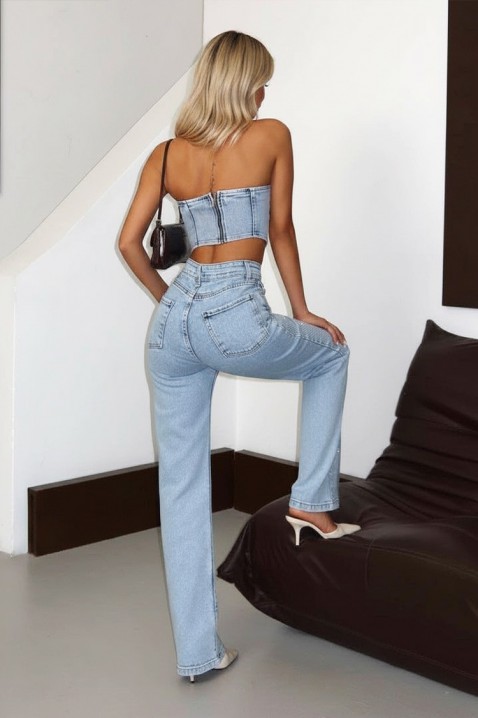 Set modern din denim, format din bustieră și blugi cu cristale PIROLINA, Culoare: denim, IVET.RO - Reduceri de până la -80%