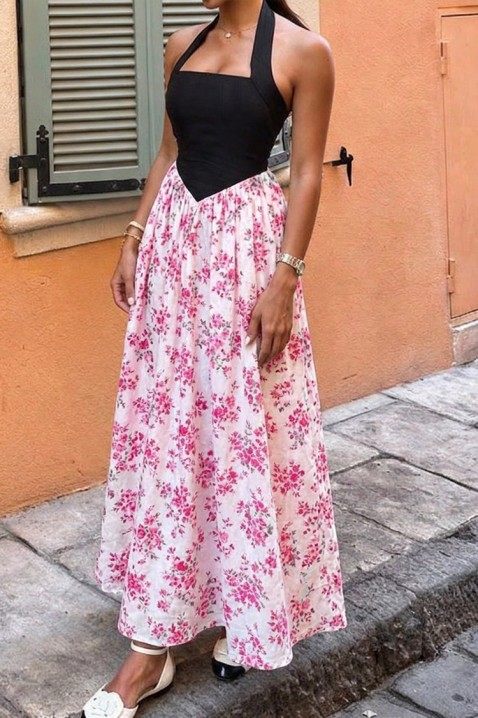 Rochie lungă cu motiv floral și decolteu halter TESIONA PINK, Culoare: multicolor, IVET.RO - Reduceri de până la -80%