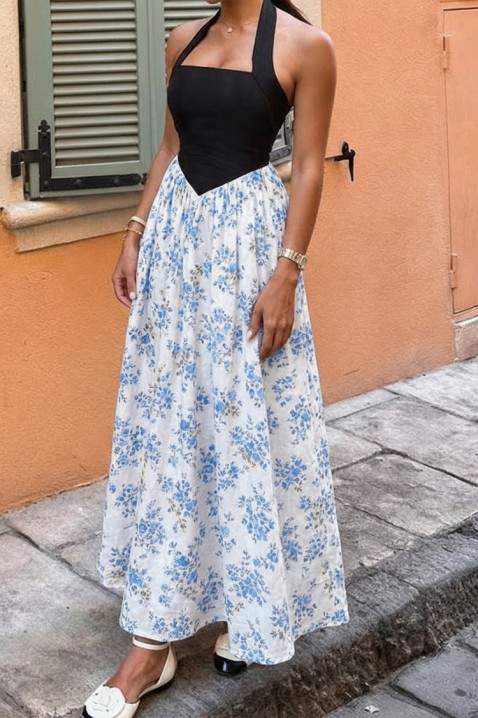 Rochie lungă cu motiv floral și decolteu halter TESIONA BLUE, Culoare: multicolor, IVET.RO - Reduceri de până la -80%