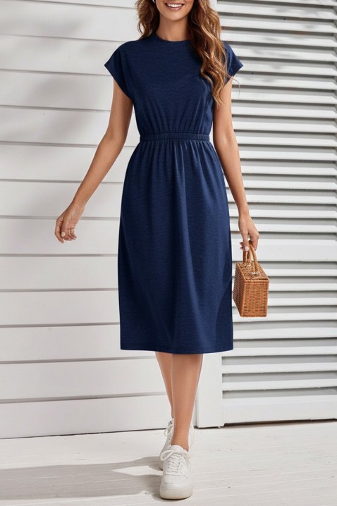 Rochie midi, cu mâneci scurte și talie elastică CALIMBRIA NAVY, Culoare: bleumarin, IVET.RO - Reduceri de până la -80%