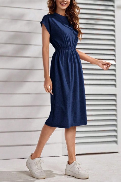 Rochie midi, cu mâneci scurte și talie elastică CALIMBRIA NAVY, Culoare: bleumarin, IVET.RO - Reduceri de până la -80%