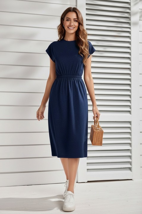 Rochie midi, cu mâneci scurte și talie elastică CALIMBRIA NAVY, Culoare: bleumarin, IVET.RO - Reduceri de până la -80%
