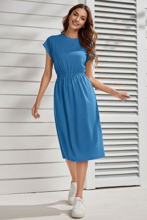 Rochie midi, cu mâneci scurte și talie elastică CALIMBRIA BLUE, Culoare: albastru, IVET.RO - Reduceri de până la -80%
