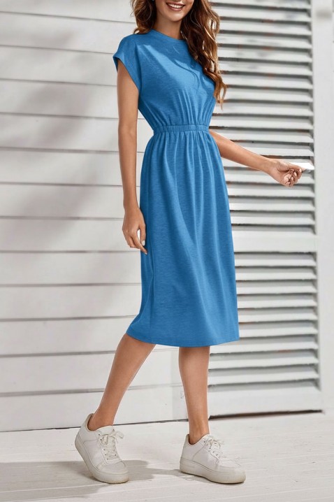 Rochie midi, cu mâneci scurte și talie elastică CALIMBRIA BLUE, Culoare: albastru, IVET.RO - Reduceri de până la -80%