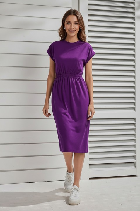 Rochie midi, cu mâneci scurte și talie elastică CALIMBRIA PURPLE, Culoare: lila, IVET.RO - Reduceri de până la -80%