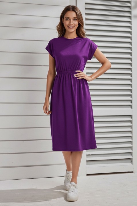 Rochie midi, cu mâneci scurte și talie elastică CALIMBRIA PURPLE, Culoare: lila, IVET.RO - Reduceri de până la -80%