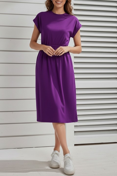 Rochie midi, cu mâneci scurte și talie elastică CALIMBRIA PURPLE, Culoare: lila, IVET.RO - Reduceri de până la -80%