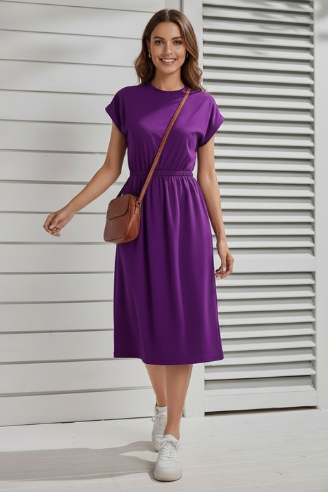 Rochie midi, cu mâneci scurte și talie elastică CALIMBRIA PURPLE, Culoare: lila, IVET.RO - Reduceri de până la -80%