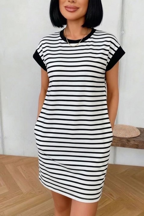 Rochie scurtă în dungi, cu croială lejeră și buzunare SEZARINA, Culoare: negru și alb, IVET.RO - Reduceri de până la -80%
