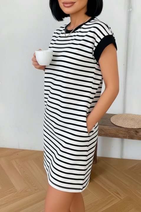 Rochie scurtă în dungi, cu croială lejeră și buzunare SEZARINA, Culoare: negru și alb, IVET.RO - Reduceri de până la -80%