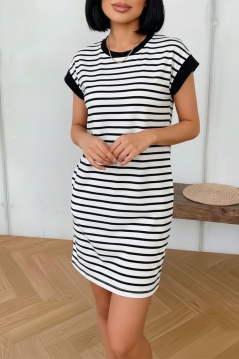 Rochie scurtă în dungi, cu croială lejeră și buzunare SEZARINA, Culoare: negru și alb, IVET.RO - Reduceri de până la -80%