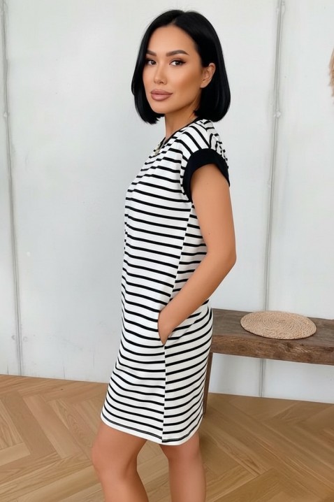 Rochie scurtă în dungi, cu croială lejeră și buzunare SEZARINA, Culoare: negru și alb, IVET.RO - Reduceri de până la -80%