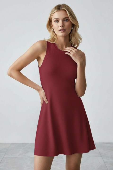 Rochie scurtă din bumbac, cu croială evazată și design simplu ZOLANINA BORDO, Culoare: bordo, IVET.RO - Reduceri de până la -80%