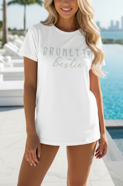Tricou pentru viata de zi cu zi cu inscripție și croială lejeră BRUNINZA WHITE, Culoare: alb, IVET.RO - Reduceri de până la -80%