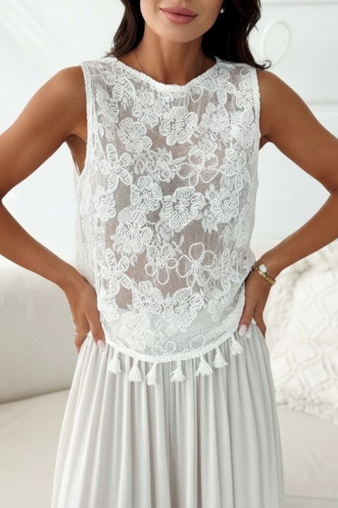 Bluză fără mâneci pentru femei, cu motive florale brodate COLETA WHITE, Culoare: alb, IVET.RO - Reduceri de până la -80%