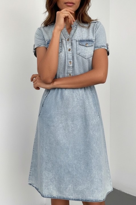 Rochie din denim cu mâneci scurte și talie elastică DENIARA SKY, Culoare: albastru deschis, IVET.RO - Reduceri de până la -80%