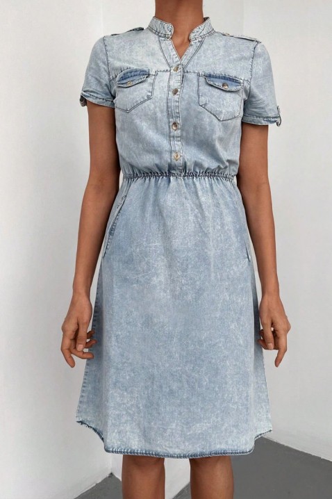Rochie din denim cu mâneci scurte și talie elastică DENIARA SKY, Culoare: albastru deschis, IVET.RO - Reduceri de până la -80%