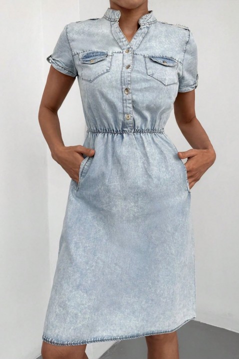 Rochie din denim cu mâneci scurte și talie elastică DENIARA SKY, Culoare: albastru deschis, IVET.RO - Reduceri de până la -80%