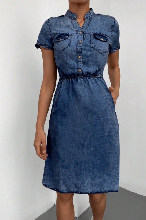 Rochie din denim cu mâneci scurte și talie elastică DENIARA NAVY, Culoare: bleumarin, IVET.RO - Reduceri de până la -80%