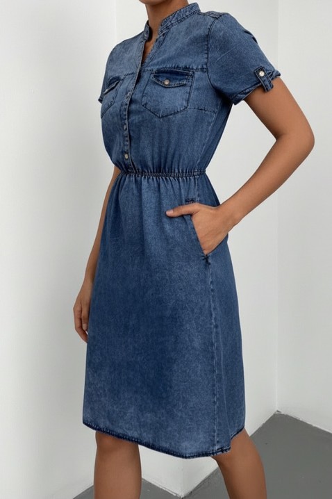 Rochie din denim cu mâneci scurte și talie elastică DENIARA NAVY, Culoare: bleumarin, IVET.RO - Reduceri de până la -80%