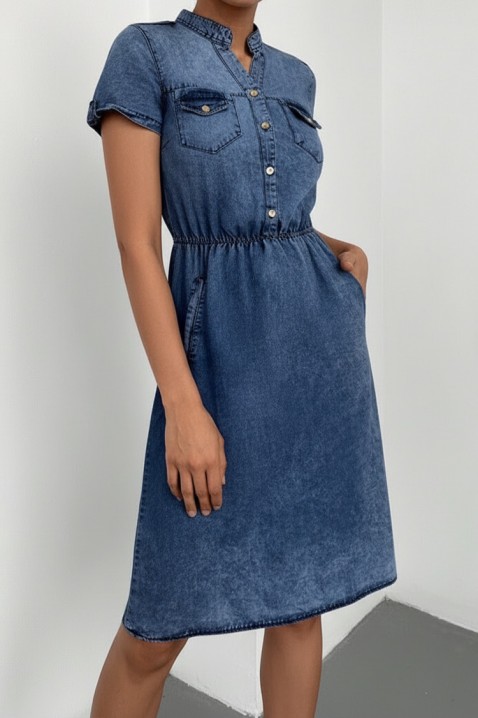 Rochie din denim cu mâneci scurte și talie elastică DENIARA NAVY, Culoare: bleumarin, IVET.RO - Reduceri de până la -80%