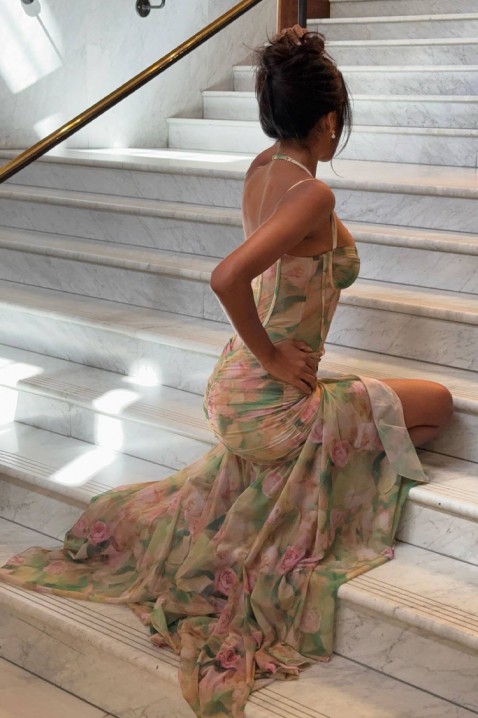 Rochie lungă cu motiv floral, cu efect de corset și fante DELIKANA, Culoare: multicolor, IVET.RO - Reduceri de până la -80%