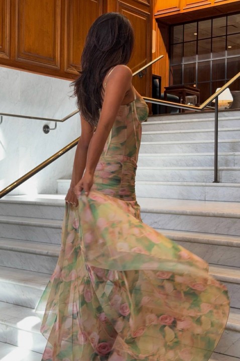 Rochie lungă cu motiv floral, cu efect de corset și fante DELIKANA, Culoare: multicolor, IVET.RO - Reduceri de până la -80%