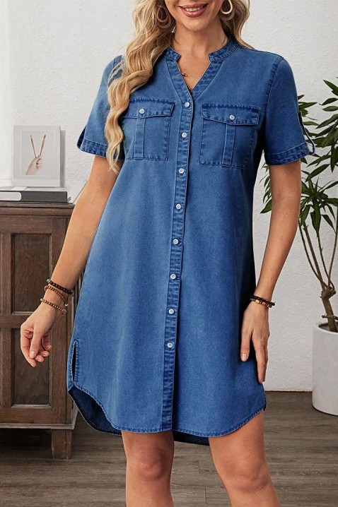 Rochie din denim de tip cămașă, cu decolteu V BOMBINA, Culoare: denim, IVET.RO - Reduceri de până la -80%