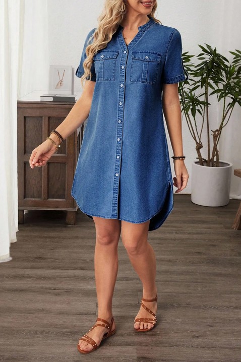 Rochie din denim de tip cămașă, cu decolteu V BOMBINA, Culoare: denim, IVET.RO - Reduceri de până la -80%