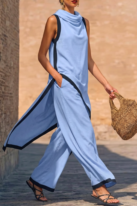Set pentru femei format dintr-o tunică cu design asimetric și pantaloni largi KAILINA, Culoare: albastru deschis, IVET.RO - Reduceri de până la -80%