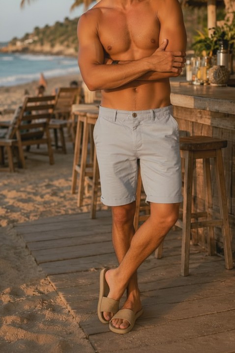 Pantaloni scurți pentru bărbați cu tiv rulat ADRIANO LIGHT GREY, Culoare: gri deschis  , IVET.RO - Reduceri de până la -80%