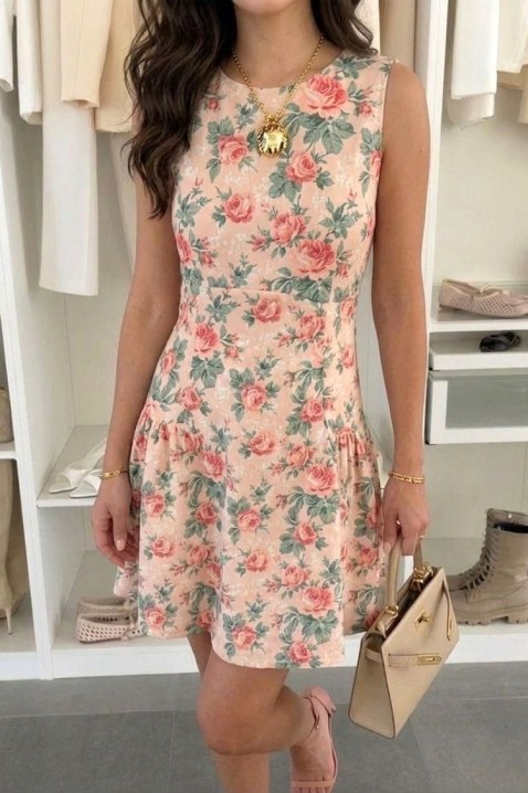 Rochie de tip salopetă cu pantaloni scurți, cu motiv floral ROSAMILA, Culoare: piersică, IVET.RO - Reduceri de până la -80%